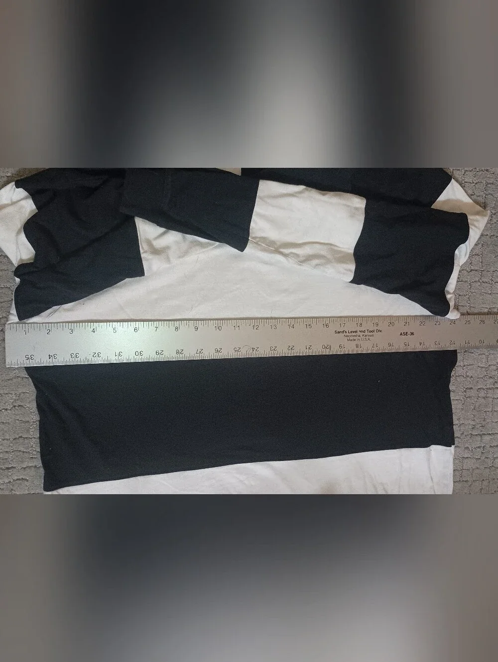True Religion Black and White Striped Logo Long Sleeve Tee